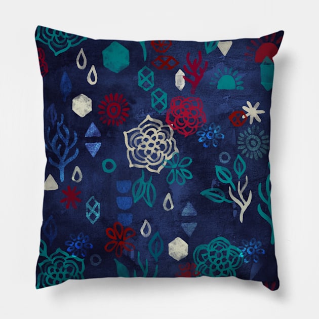 Elements - a watercolor pattern in red, cream & navy blue Pillow by micklyn