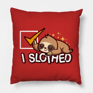 Funny Cute Sloth Sleeping Cartoon Lazy Procrastination Champion Slogan Pillow