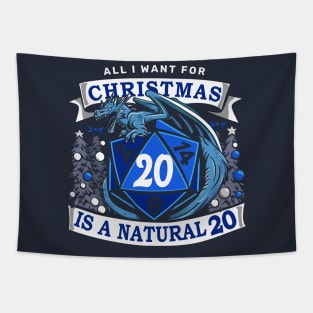 Blue Natural 20 - Christmas Dragon Tapestry