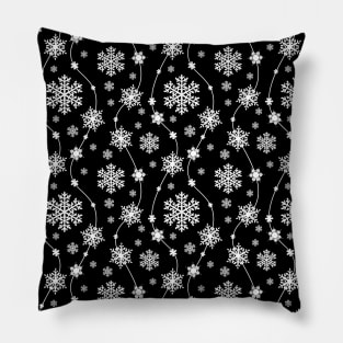 Bright Black and Winter White Snowflakes Pattern Pillow
