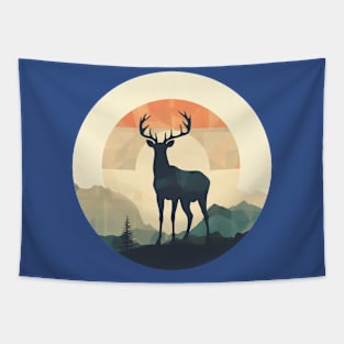 Deer Silhouette Emerald Forest Camping Sport Circle Tapestry