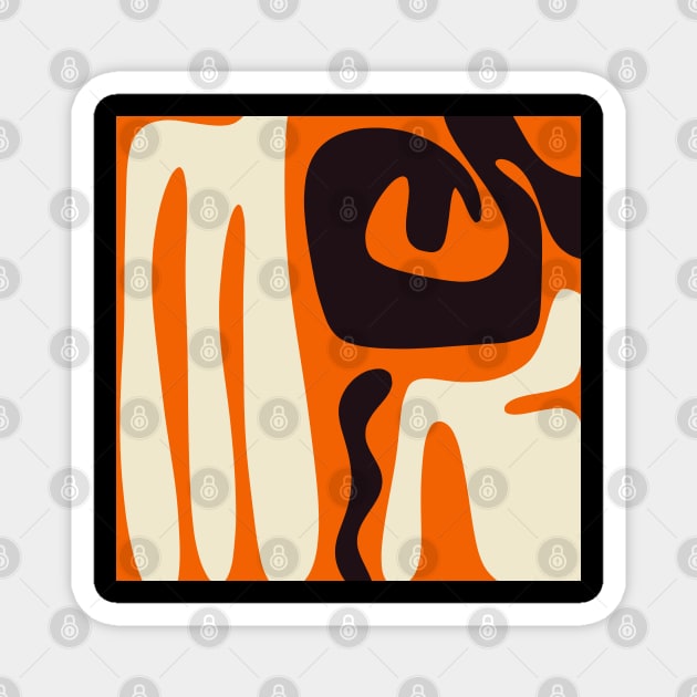 Mid Century Modern Kwaito Abstract Pattern Orange Black Cream Magnet by KierkegaardDesignStudio