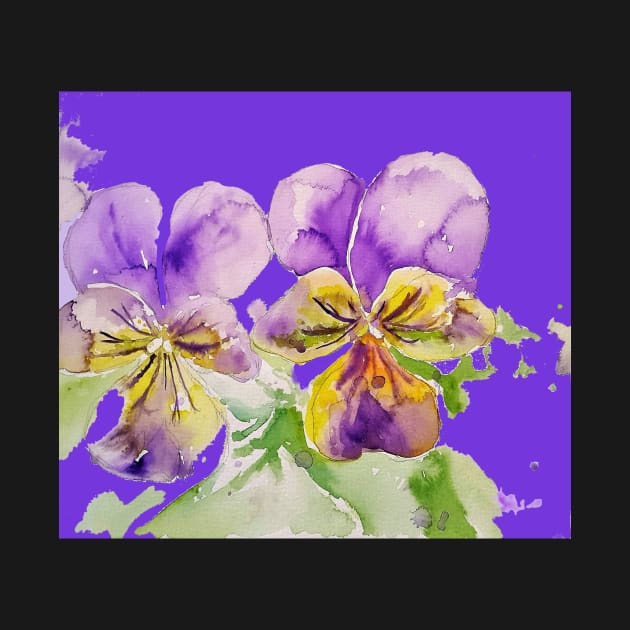 Viola Watercolor Painting Purple Flower by SarahRajkotwala