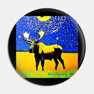 Moose T-Shirt Van Gogh Style Starry Night Pin