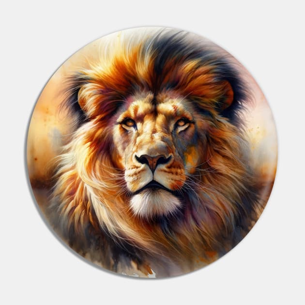 Regal Roar: Majestic Lion Watercolor Pin by Aquarelle Impressions