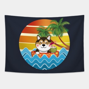 Shiba Inu Enjoys Summer Sunset Tapestry