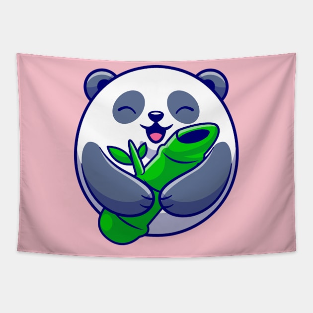 Cute Panda Holding Bamboo Cartoon Tapestry by Catalyst Labs