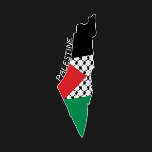 Palestine Flag Map Design with Palestinian Kufiya Pattern - WHT T-Shirt