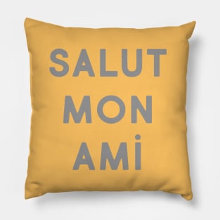 Salut mon ami (mustard & grey) Pillow