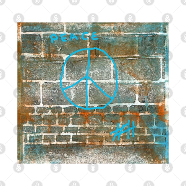 The Wall Series 5 Peace Sign - Lino Cut Plus Text by Heatherian