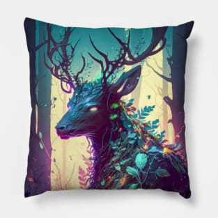 Stag Deer Animal Portrait Painting Wildlife Outdoors Adventure Pillow