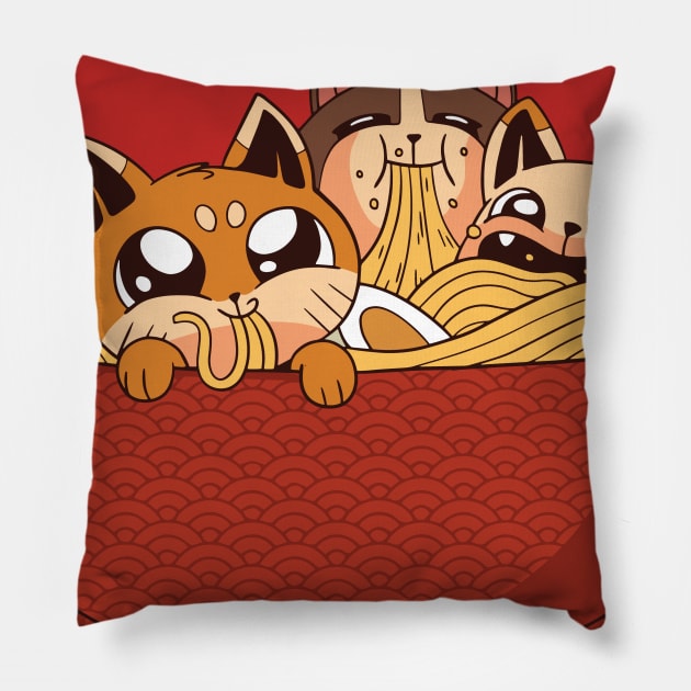 Ramen and cats Pillow by elaissiiliass