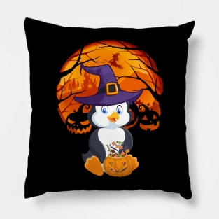 Penguin pumpkin witch Pillow