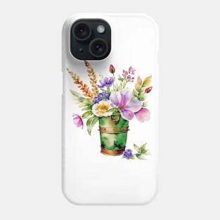 Watercolor Pail Filled with Spring Flowers Phone Case