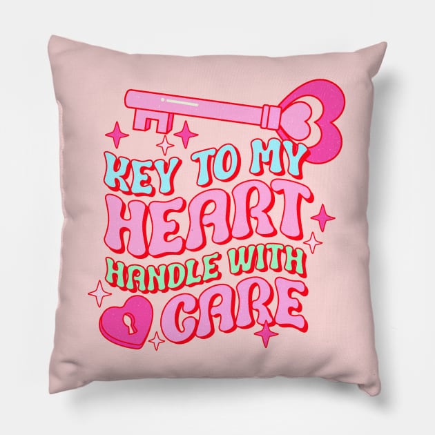 Valentine's Day Key To My Heart I Love You Cute Heart Lock Pillow by SilverLake