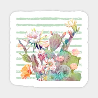 Watercolor cactus, floral and stripes design Magnet