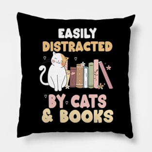 easily distracted by cats and books Pillow