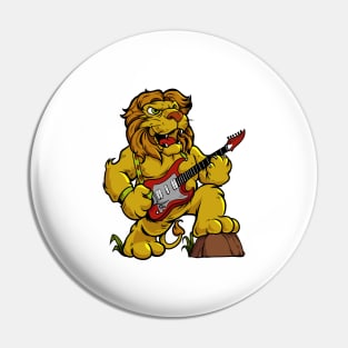 Cartoon lion playing electric guitar Pin