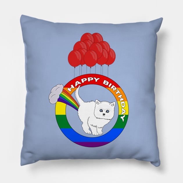 Happy Birthday - Funny Cat Fart Rainbow Pillow by DiegoCarvalho
