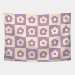 Lilac Vintage Flower Checkers Tapestry