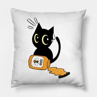 Naughty black cat spilled a jar of honey Pillow