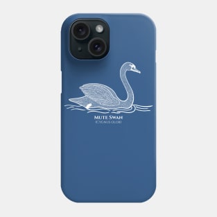Mute Swan with Common and Latin Names - hand drawn bird design on navy blue Phone Case