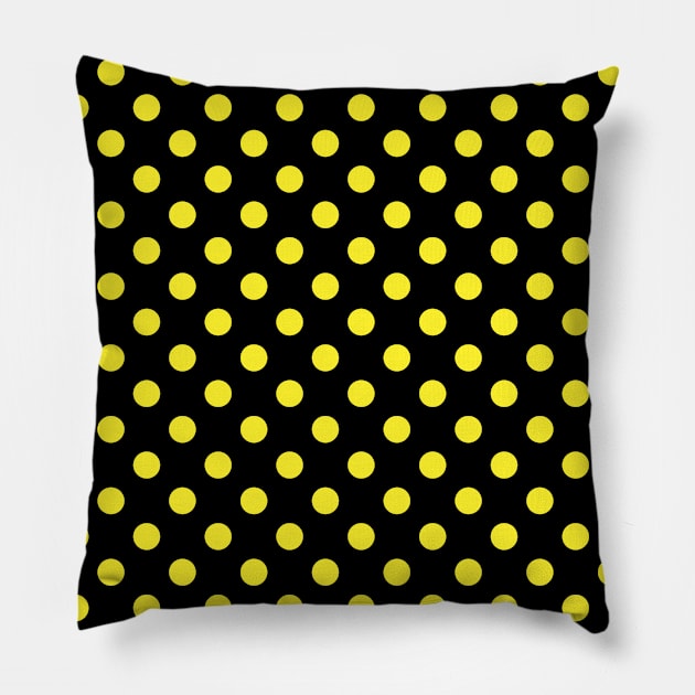 Yellow Polka Dots Pattern on Black Background Pillow by DesignWood Atelier