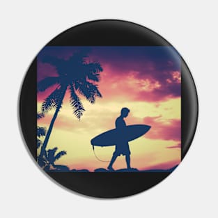 Hawaii Surfer At Sunset Pin