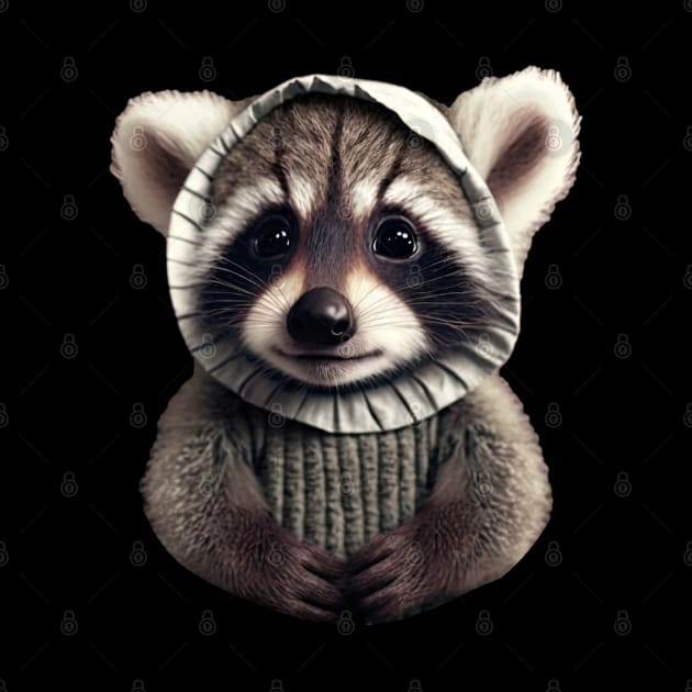 Baby raccoon wears bonnet by Raccool