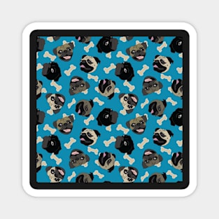 Happy Pugs in Blue Magnet