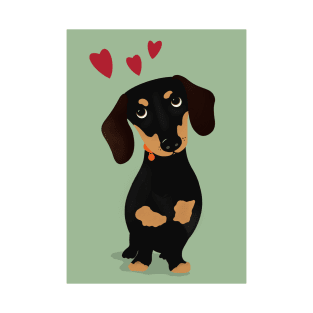 Cute Cartoon Dachshund with Three Red Hearts T-Shirt