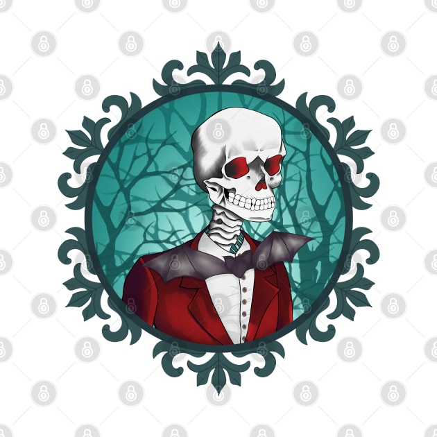 Red-eyed skull in a tuxedo by AranisuDrawings