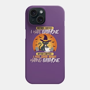 Funny I Hate Everyone Introvert Halloween Cats Coffee Lovers Phone Case