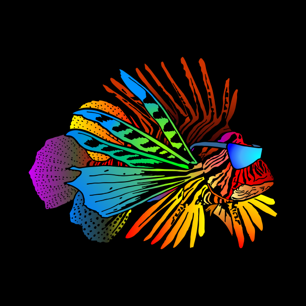 Colorful Rainbow Lionfish Exotic Fish Outline Silhouette by Bartlett Art Works