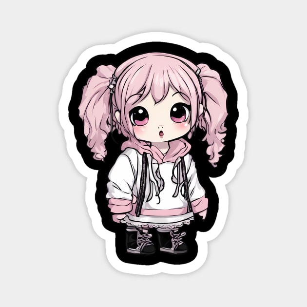 Pink Hair Kawaii Girl Magnet by animegirlnft