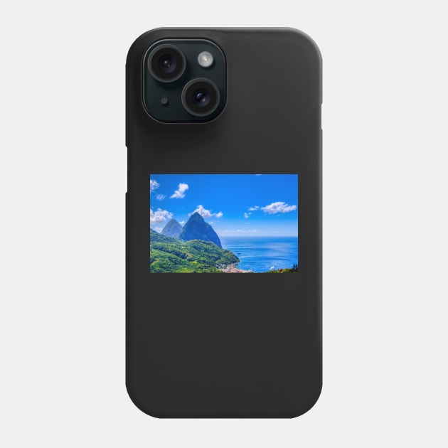 View of the famous Piton mountains in St Lucia, Eastern Caribbean Phone Case by stuartchard