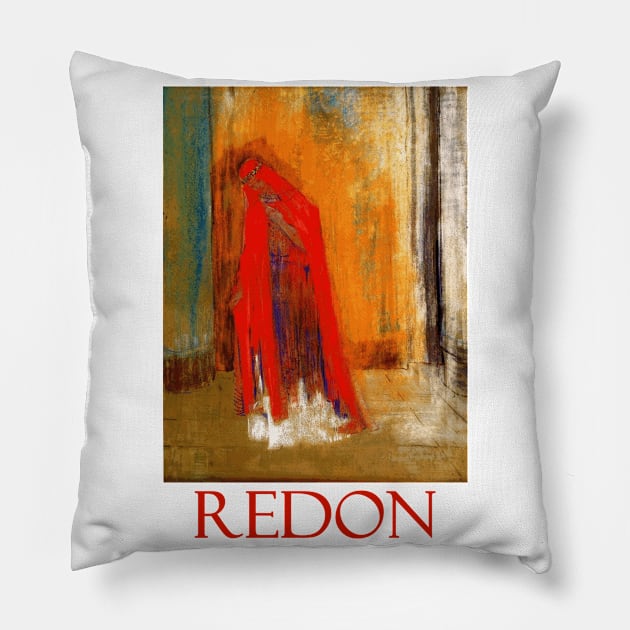 Woman in Red by Odilon Redon Pillow by Naves