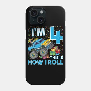 4th Birthday Monster Truck Party Gift 4 Year Old Boy Phone Case