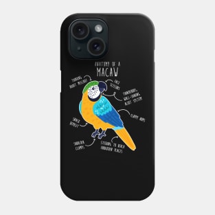 Blue and Gold Macaw Parrot Anatomy Phone Case