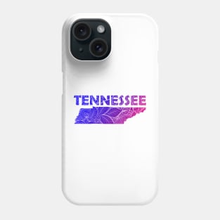 Colorful mandala art map of Tennessee with text in blue and violet Phone Case