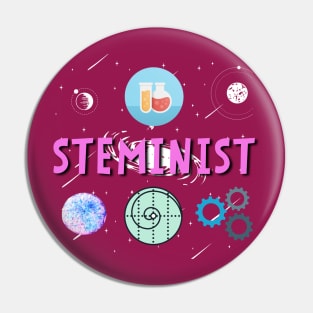 Steminist Women's Science Technology Engineering Maths STEM Stemanist White Background Pin