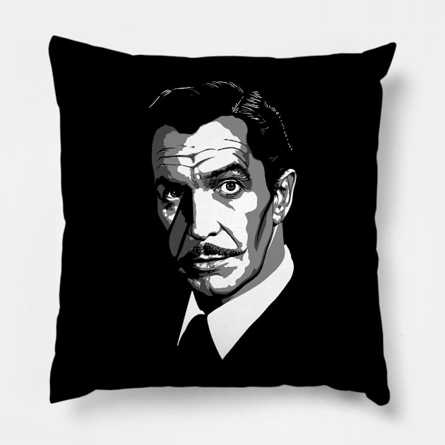 Vincent Price greyscale Pillow by @johnnehill