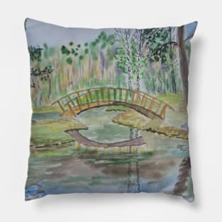 A pond with a bridge Pillow