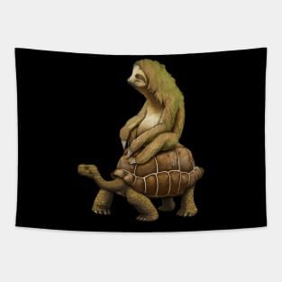 Sloth Riding Tortoise Sloth Riding Turtle Tapestry