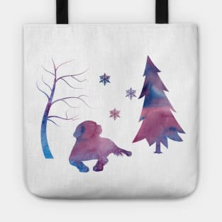 Newfie, Newfoundland Dog, Winter, Snowflakes Tote