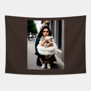 Beautiful woman with cat - Modern digital art Tapestry