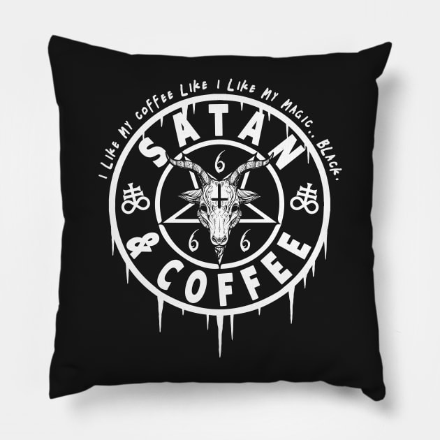 SATAN AND COFFEE - FUNNY SATANIC OCCULT Pillow by ShirtFace