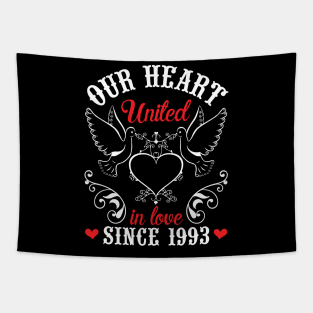 Husband Wife Our Heart United In Love Since 1993 Happy Wedding Married 27 Years Anniversary Tapestry