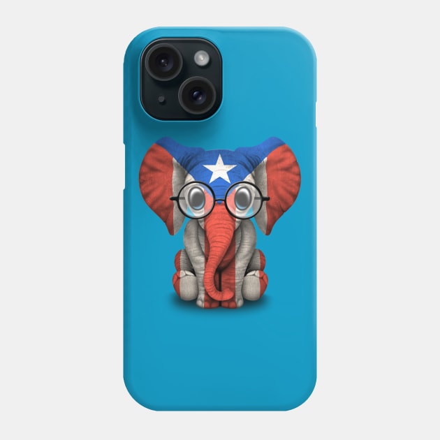 Baby Elephant with Glasses and Puerto Rican Flag Phone Case by jeffbartels