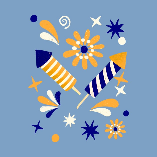 Blue and yellow retro fireworks by Home Cyn Home 